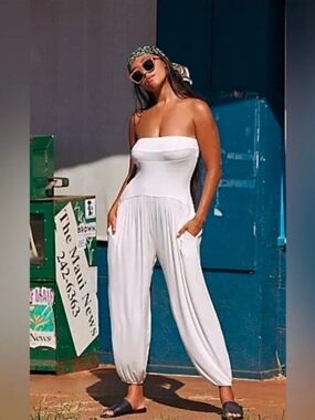 NWT Free People White Strapless White Beach Jumpsuit Sz Med